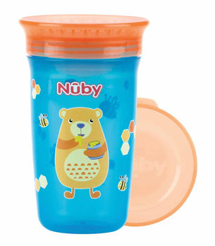 NUBY Kubek niekapek 360° 300 ml, 6 m+ niebiesko-pomarańczowy